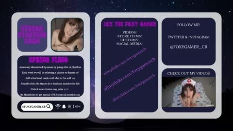 Snapshot of foxy_gamer chatting on May 2026 01:11:01 AM Lex Vive foxygamer cb online show from May 2026 01:11:01 AM